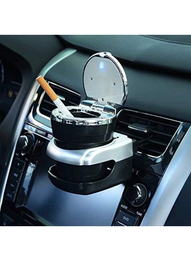 المحمولة للسيارات الرماد مع غطاء أنيق الدخان الذاتي إطفاء السجائر الرماد حامل مع أزرق LED ضوء أسود - Image 3